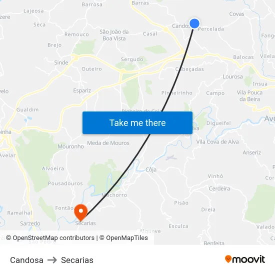 Candosa to Secarias map