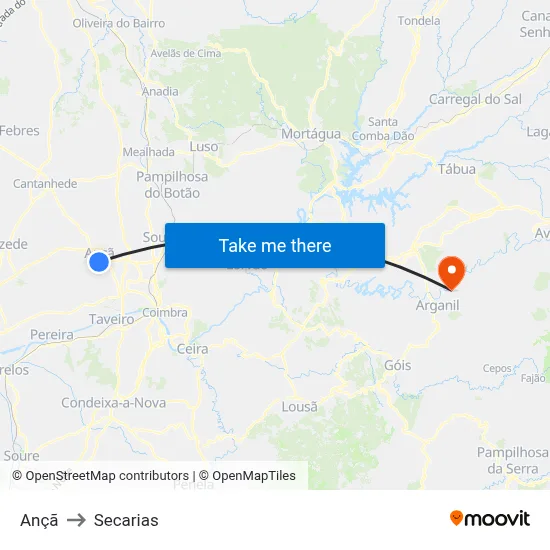 Ançã to Secarias map