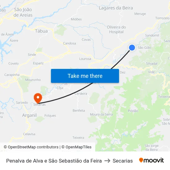 Penalva de Alva e São Sebastião da Feira to Secarias map