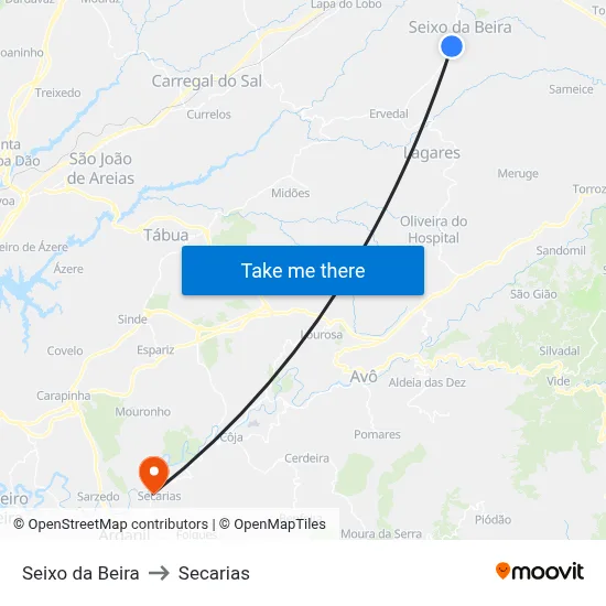 Seixo da Beira to Secarias map