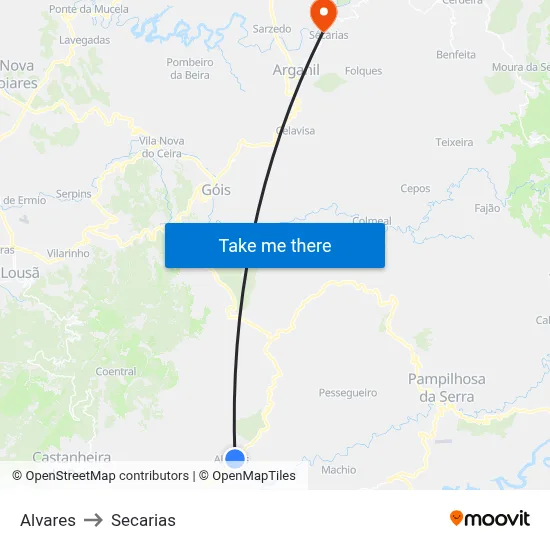 Alvares to Secarias map