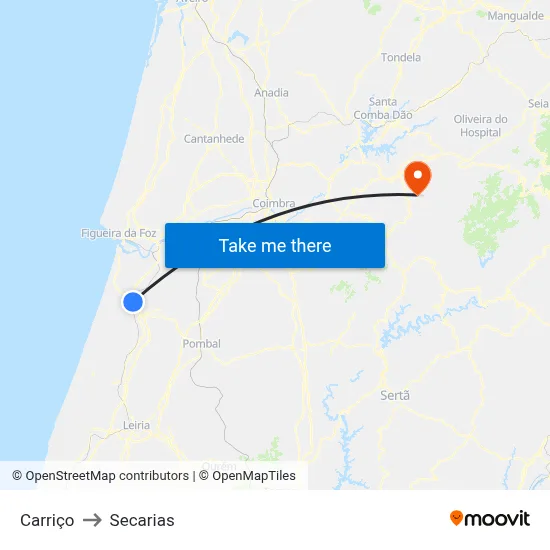 Carriço to Secarias map