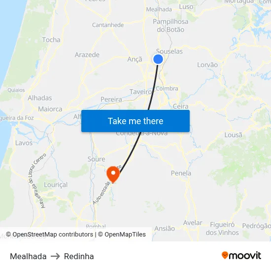 Mealhada to Redinha map