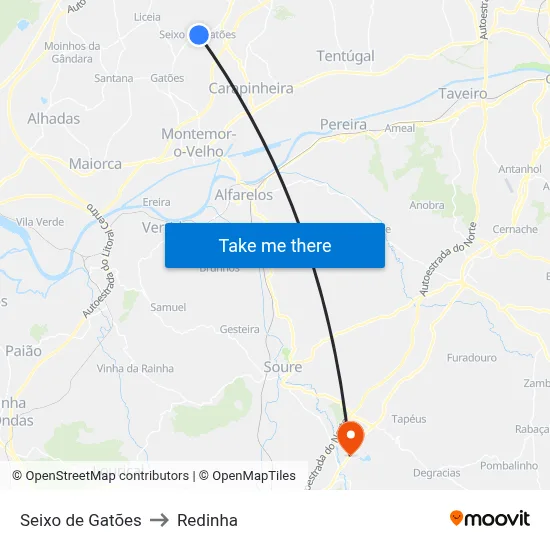 Seixo de Gatões to Redinha map