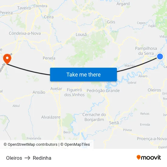 Oleiros to Redinha map