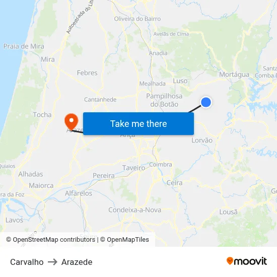 Carvalho to Arazede map