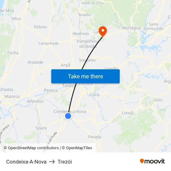 Condeixa-A-Nova to Trezói map