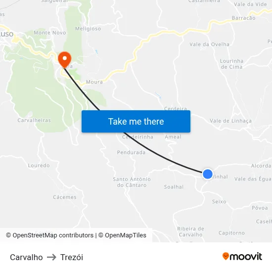 Carvalho to Trezói map
