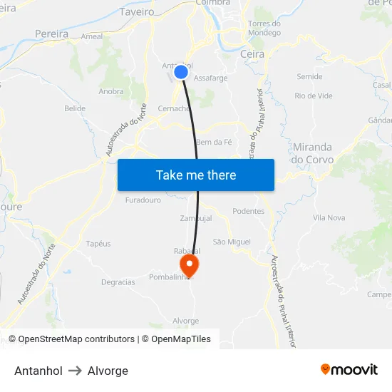 Antanhol to Alvorge map