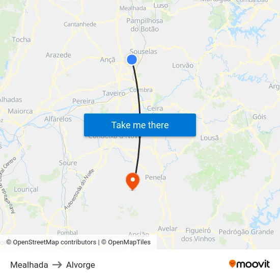 Mealhada to Alvorge map