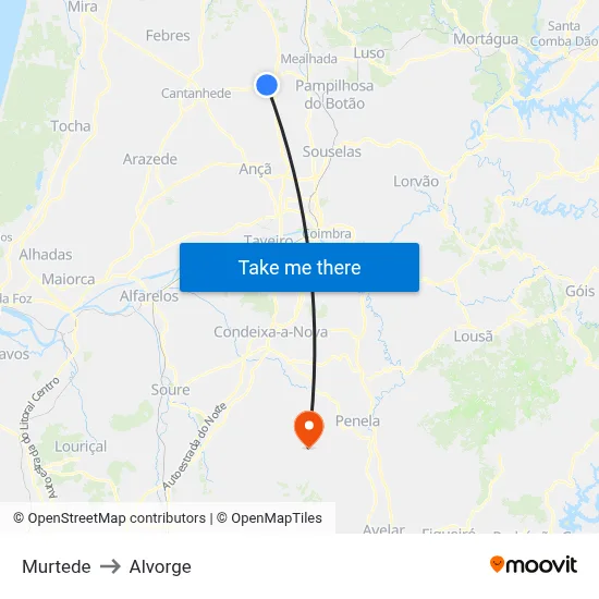 Murtede to Alvorge map