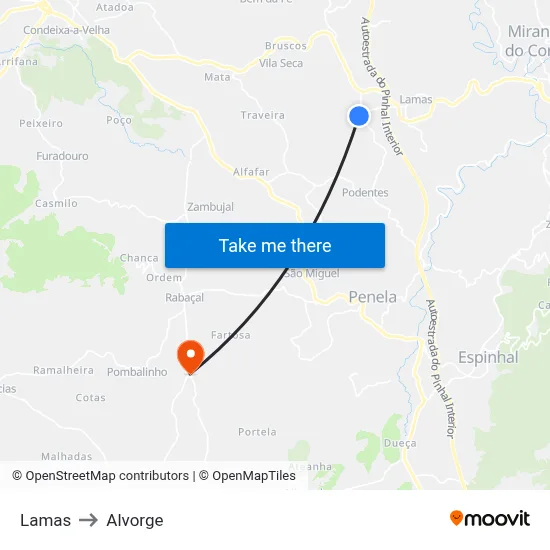 Lamas to Alvorge map