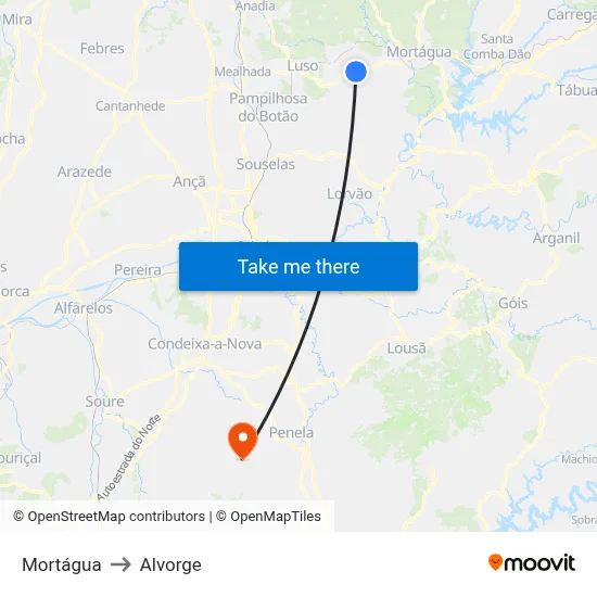 Mortágua to Alvorge map