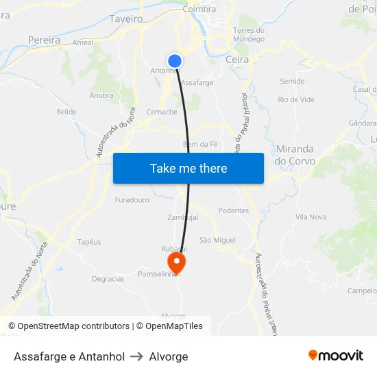 Assafarge e Antanhol to Alvorge map