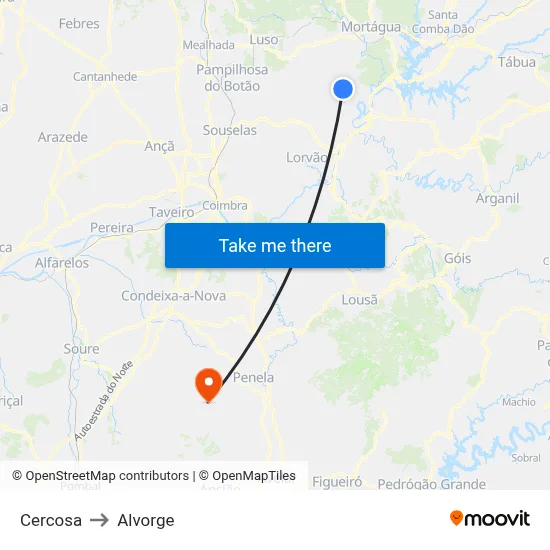 Cercosa to Alvorge map