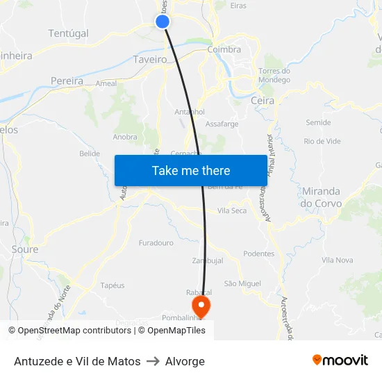Antuzede e Vil de Matos to Alvorge map