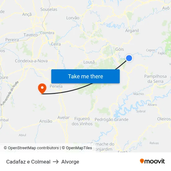 Cadafaz e Colmeal to Alvorge map