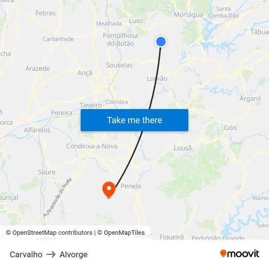 Carvalho to Alvorge map