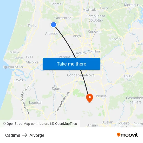 Cadima to Alvorge map