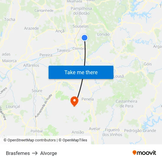 Brasfemes to Alvorge map