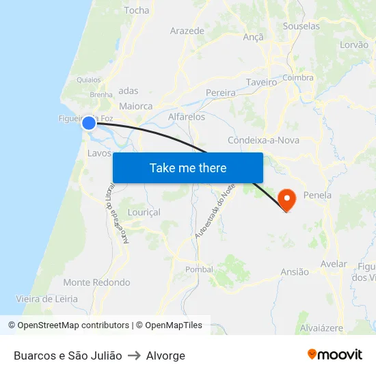 Buarcos e São Julião to Alvorge map