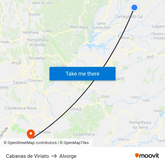 Cabanas de Viriato to Alvorge map