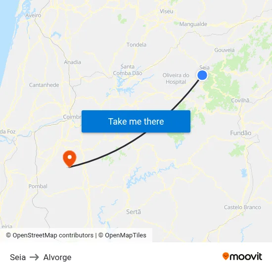 Seia to Alvorge map