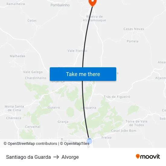 Santiago da Guarda to Alvorge map