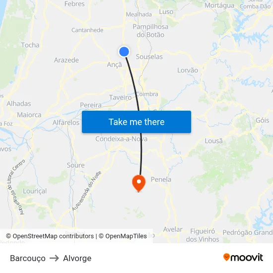 Barcouço to Alvorge map