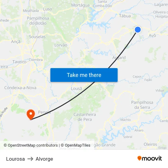 Lourosa to Alvorge map