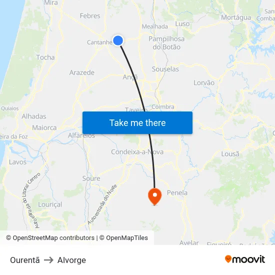 Ourentã to Alvorge map