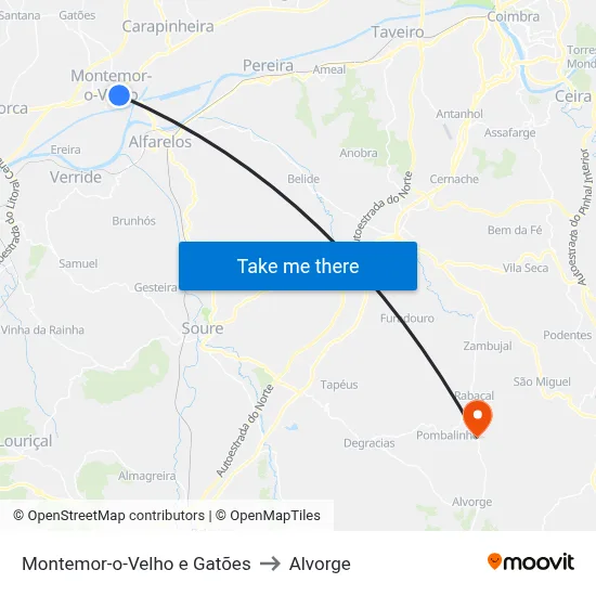 Montemor-o-Velho e Gatões to Alvorge map