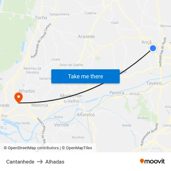 Cantanhede to Alhadas map
