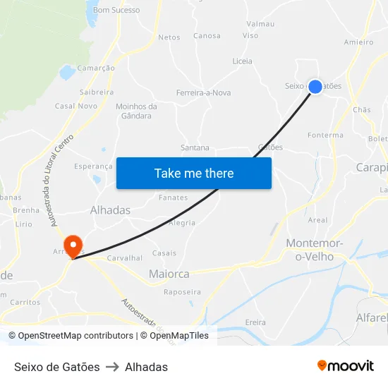 Seixo de Gatões to Alhadas map