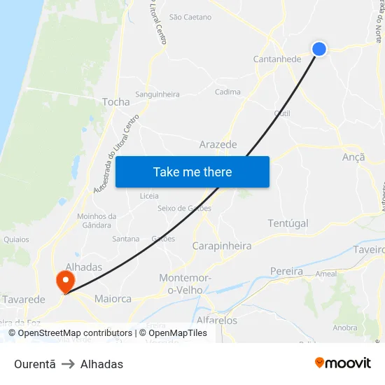 Ourentã to Alhadas map