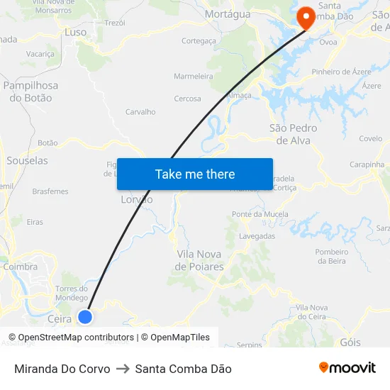 Miranda Do Corvo to Santa Comba Dão map