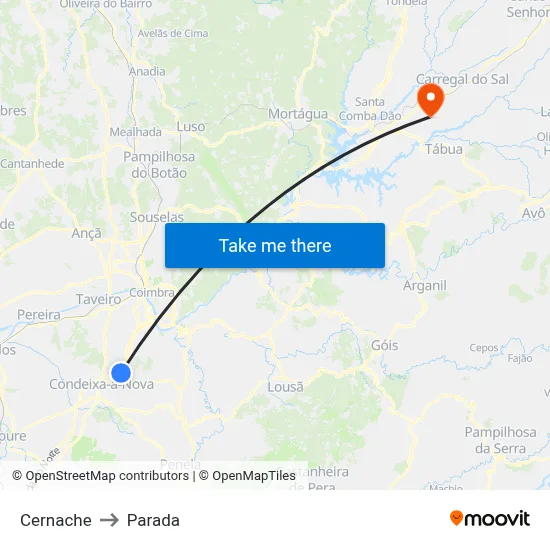 Cernache to Parada map