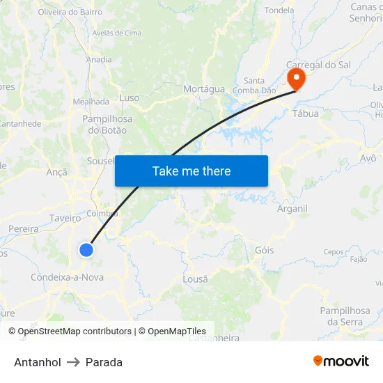 Antanhol to Parada map