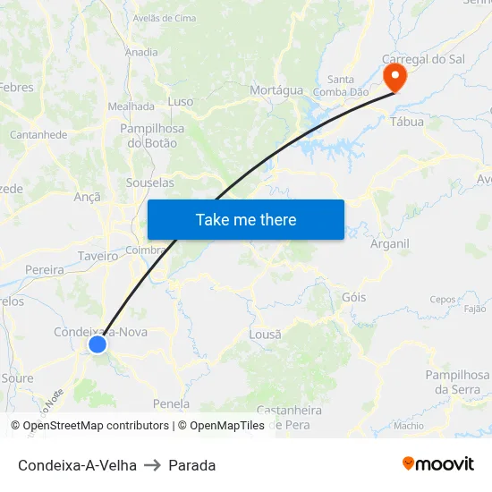 Condeixa-A-Velha to Parada map