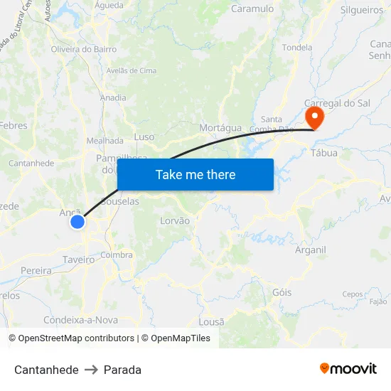 Cantanhede to Parada map