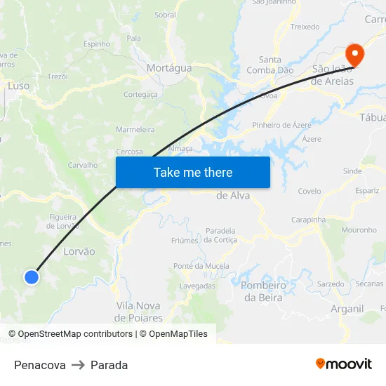 Penacova to Parada map