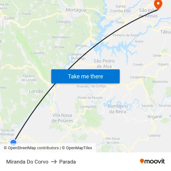 Miranda Do Corvo to Parada map