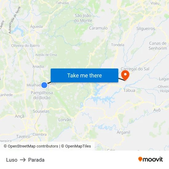 Luso to Parada map