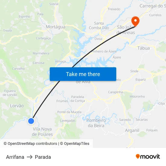 Arrifana to Parada map