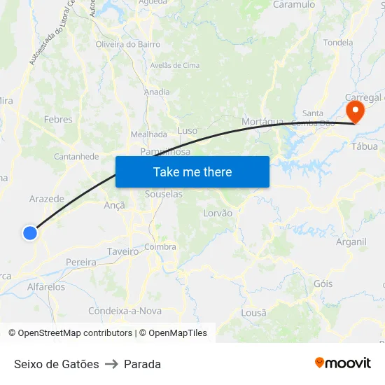 Seixo de Gatões to Parada map
