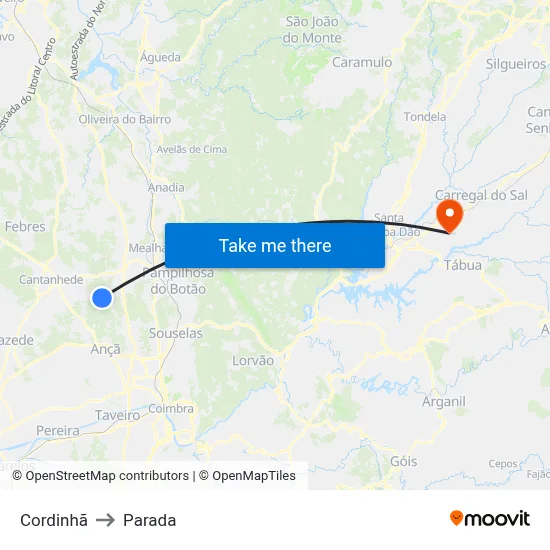 Cordinhã to Parada map