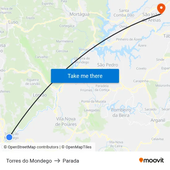Torres do Mondego to Parada map