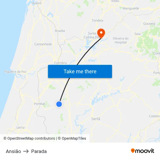 Ansião to Parada map