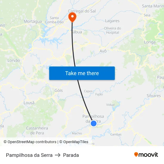 Pampilhosa da Serra to Parada map