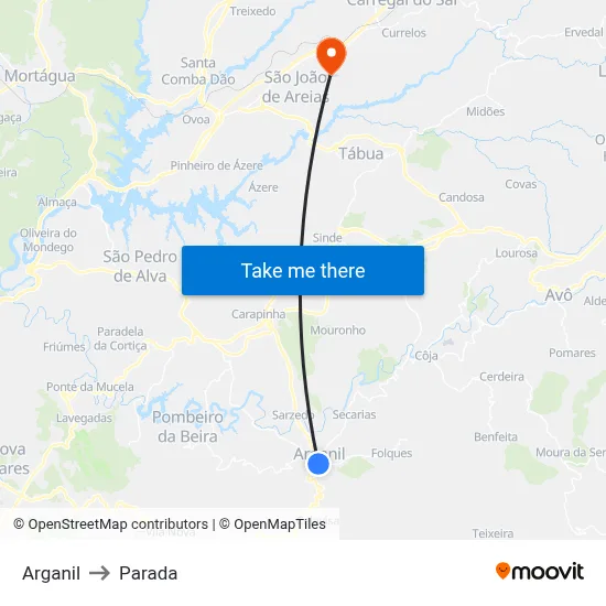 Arganil to Parada map